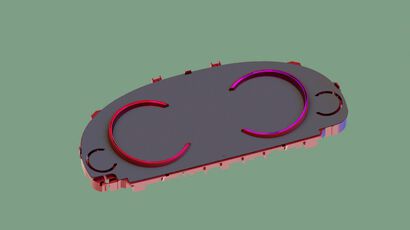 Car dashboard with inhomogeneous instrument illumination by light guides.