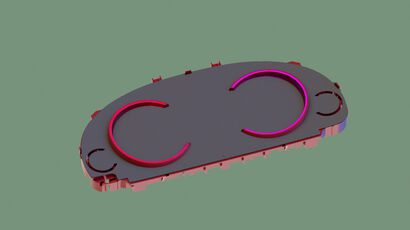 Car dashboard with homogeneous instrument illumination by light guides.