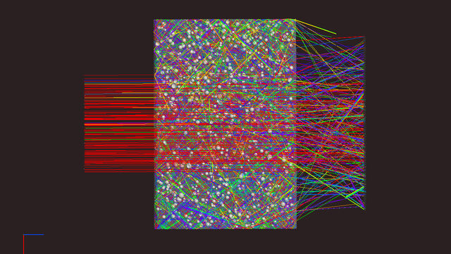 Simulation of light scattering in a solid block with gas bubbles.
